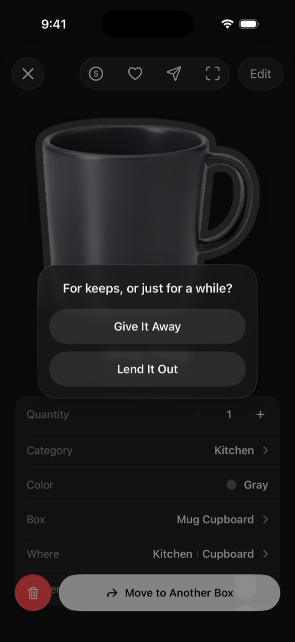 A mug being handed over, and the question that comes first: give it away, or lend it out