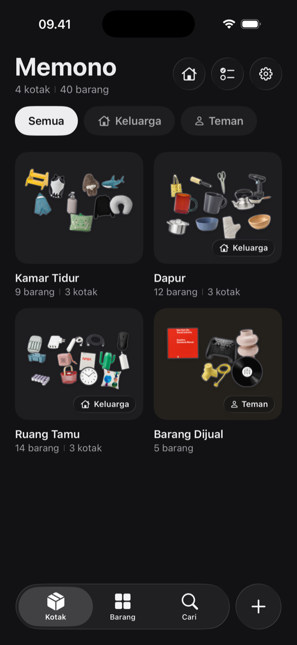 Sebuah rumah yang dibagikan: empat kotak, dua terbuka untuk keluarga dan satu untuk seorang teman
